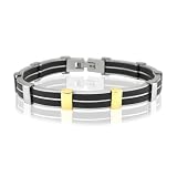 Men's 18k Gold and Stainless Steel with Black Robber Bracelet Bangle (Length 7.5 and Width 8mm)