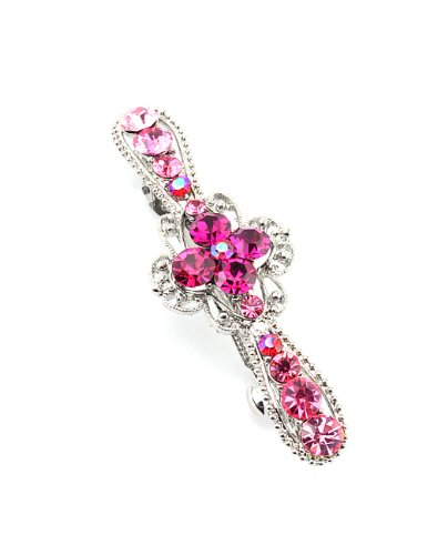 Women's Rhinestone Metal Hair Barrette Clip Hair Pin Antique Silver IMB2139