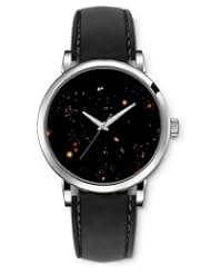 SPRAWL Aanalog Fashion Series Silver Ladies Watches of Genuine Black Leather Strap,Unique Wrist Watch for Women Girls Designed with Lues night