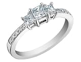 Princess Cut Diamond Engagement Ring and Three Stone Anniversary Ring 1/2 Carat (ctw) in 14K White Gold