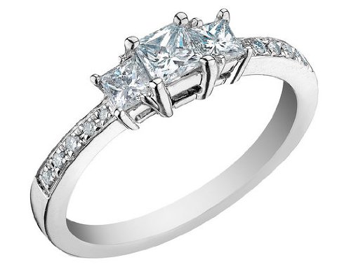 Princess Cut Diamond Engagement Ring and Three Stone Anniversary Ring 1/2 Carat (ctw) in 14K White Gold
