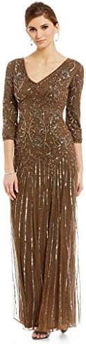 Pisarro Nights Womens 3/4-Sleeve Beaded Gown, Brown (Size 8)