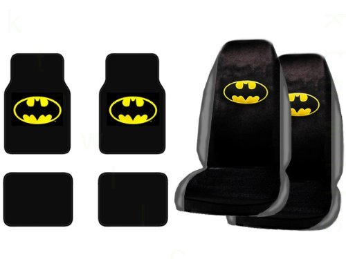  A Set of 4 Universal Fit Batman Plush Carpet Floor Mats and A Set of 2 Universal Fit Seat Covers