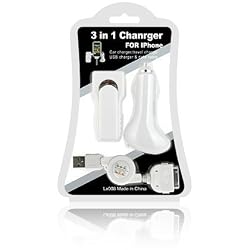 Luxmo Universal Apple iPod USB Charger Kit with USB Retractable Hotsync Cable USB Home Travel Charger and USB 12V Cigarette Lighter Charger