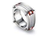 Tonino Lamborghini Corsa Collection Stainless Steel Ring with Red and White Crystal Stones