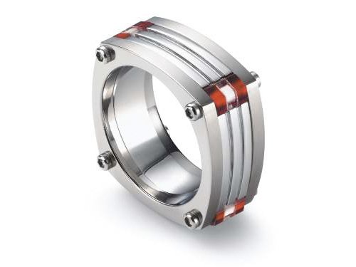 Tonino Lamborghini Corsa Collection Stainless Steel Ring with Red and White Crystal Stones Size 11
