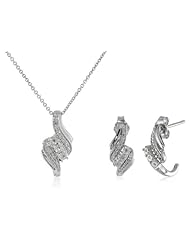 Sterling Silver and Diamond Twist Pendant Necklace and Earrings Jewelry Set (0.05 cttw, I-J Color, I2-I3 Clarity )