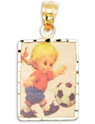 Girl Child Soccer 14k Yellow Gold Laser Print Pendant