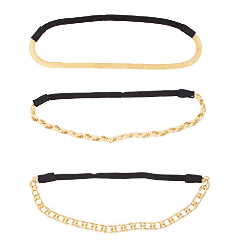 Lux Accessories Chain Link Woven Metal Mesh Stretch Headband Head Band Set (3 PC) Lux Accessories Chain Link Woven Metal Mesh Stretch Headband Head Band Set (3 PC)