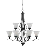 Quoizel SR5009IN Sarah 9-Light Chandelier with Opal Etched Glass Shades, Iron Gate