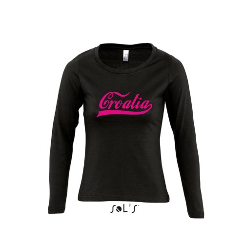 Kroatien Oldschool Croatia LÄNDERSHIRT EM / WM FAN Trikot – Damen Langarm Longsleeve T-Shirt S-XL , Deep black – pink , S