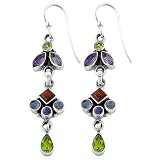 3.6 Carats Multi-Gemstone Sterling Silver 2 Long Dangle Earrings