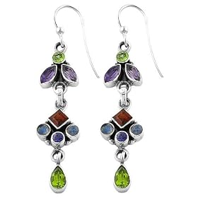 3.6 Carats Multi-Gemstone Sterling Silver 2" Long Dangle Earrings by 