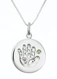 Sterling Silver August Birthstone Handprint Pendant, 18