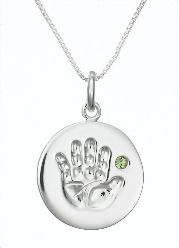 Sterling Silver August Birthstone Handprint Pendant, 18