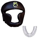 TurnerMAX PU Full Face Head Guard Kick Boxing Headguard Protection Black with Gum Shield