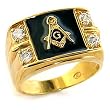 Masonic Ring - Black Background - CZ Crystal - Sizes 8-13