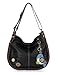 CHALA Crossbody Handbag, Hobo Style, Casual, Soft, Shoulder or Crossbody - Ivory PawPrint- Black (Blue Bird)