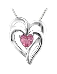 Sterling Silver Heart Shape Pink Cubic Zirconia with Twist Hearts Pendant Necklace, 18"