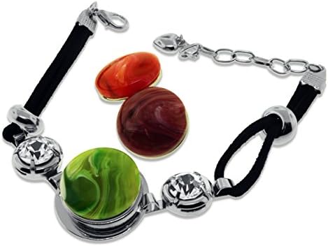 Ladies Crystal Chunk Bracelet with 3 Assorted Colour Changeable Snap Buttons