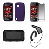 Nokia Nuron 5230 Premium Black Leather Carrying Pouch+ Purple Soft Silicone ....