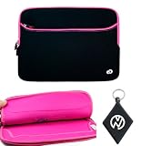 Asus Eee PC 10.1 Inch Netbook Laptop Neoprene Sleeve Case with External Zipper Pocket Fits Models 1005HA, 1005PE, 1008P Karim Rashid Collection, 1011PX, 1015PEM-PU17, 1015PN-PU17, 1018P, 1018PB-BK801, Seashell 1001P, Seashell 1001PX, Seashell 1001PX, Seashell 1015PED-MU17, Seashell 1016PT, T101MT, X101 Color Black / Magenta + Nuvur ™ Keychain (ND10G2M1)