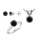 1 CT Black Diamond Set 14K White Gold - Ring, Pendant & Earrings