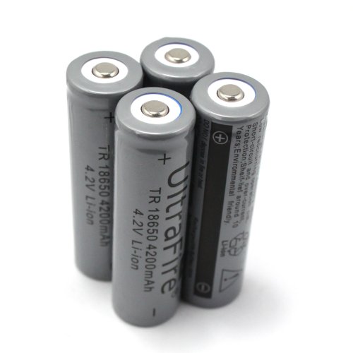 4 Pieces 18650 4200 mAh 4.2v Li-ion Lithium Ion Rechargeable Battery Household Batteries , LED Flashlight, Gray Color