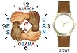 Black & White Hands and Forearms Interlocking - Yes We Can No.2 - President Barack Obama Commemorative - WATCHBUDDY&reg; DELUXE TWO-TONE THEME WATCH - Arabic Numbers - Brown Leather Strap-Size-Children's Size-Small ( Boy's Size & Girl's Size )