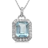 41WkG7YtuzL. SL160  Sterling Silver and Blue Topaz with Created White Sapphire Accents Diamond Rectangle Pendant Necklace, 18 Reviews