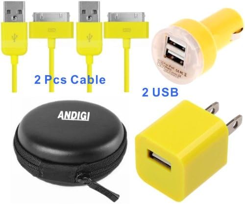 ANDIGI 4-in-1 Dual USB Car Charger + 2 USB Data Charging Cable + Wall Charger + Hard Case for IPhone 4 and 4s, iPad with Apple Inc. Certified