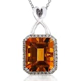 One of a Kind Citrine & 1/5ctw Diamond Pendant (H/VS-SI) in 18kt White Gold