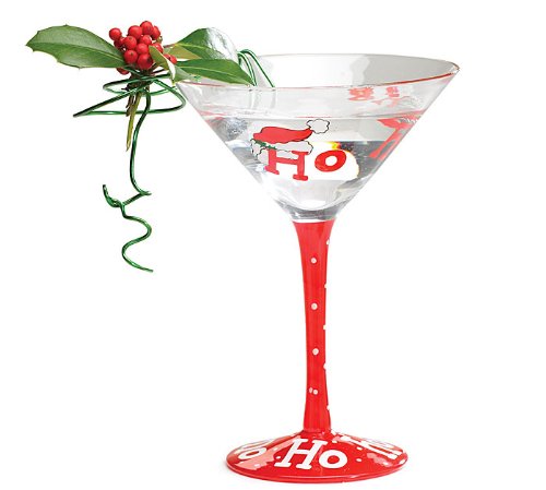 Set Of 4 Hand Blown Christmas/Holiday Martini Glasses Festive Barware