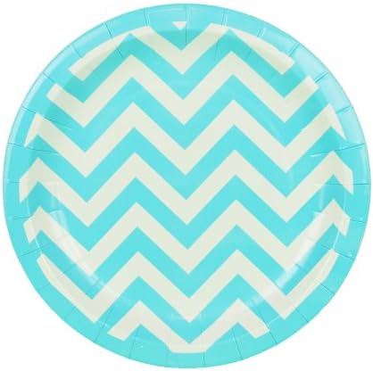 Chevron 7" Round Paper Plate (Robins Egg Blue and White)