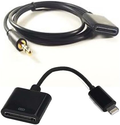 AtoZ Deals TM Package Deal! 30 Pin Female to 3.5 mm Audio Male Output and 30 Pin to 8 Pin Lightning Converter Cord for Audio, Charging and Data Sync Kit Black