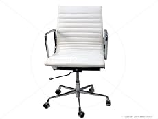 CHARLES EAMES STYLE WHITE LEATHER OFFICE CHAIR W/WHEELS
