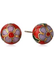 Gold Filled Sterling Silver Red Cloisonne 8mm Stud Earrings