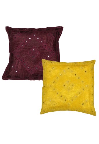 Imagen principal de Cojín de algodón con bordados a mano Covers & Size Mirror Work 16 x 16 pulgadas Juego de 2 piezas