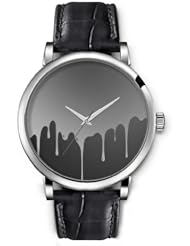 SPRAWL Aanalog Fashion Series Silver Ladies Watches of Genuine Black Leather Strap,Unique Wrist Watch for Women Girls Designed with melted Painting