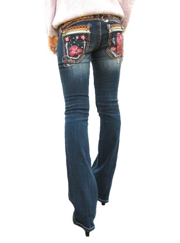 グラスホッパー(GRASSHOPPER)＃395ブーツカット(ストレッチデニム) 蝶×花 美尻 美脚 ジーンズ レディース デニム 花柄 オレンジ 刺繍 レッドペッパー （REDPEPPER）