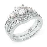 (A3RSZ9117) Special Silver Wedding Ring Set / Two-Piece Engagement Set with Cubic Zirconia, 3.00 Total Carat Weight, Affordably Priced at $57.00, Made with Authentic .925 Sterling Silver and Top Quality CZ, Ring Size -