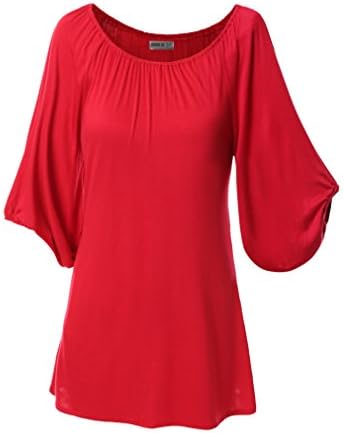 SJSP Women 3/4 Sleeve Elastic Ribbed Neckline T-shirt Tunic Top Red 3XL