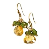 14K Gold Citrine & Peridot Briolette Earrings, MADE IN AMERICA