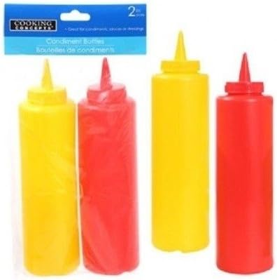 2 Sets- Plastic BPA Free Ketchup & Mustard Condiment Squeeze Bottles for Picnics & Bbqs