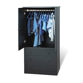 Black Finish 3 Drawer Junior Wardrobe Bedroom Armoire