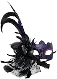 Purple Half Face Mask w/ Glitter Swirl, Flower and Feather Design on Side Purple Half Face Mask w/ Glitter Swirl, Flower and Feather Design on Side