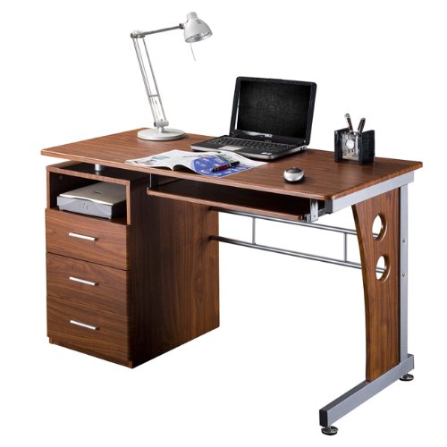 Deluxe Ergonomic Side Cabinet Compact Multifunction Computer Desk - Mahogany On Sale