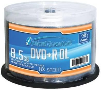 OPTICAL QUANTUM OQDPRDL08GWIP 8X8.5GB DVD+R Double Layer Glossy White Inkjet Hub Printable Media 50 Pack
