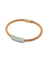 .925 Sterling Silver Rose Gold Plated Mesh Design Rhodium Plated Pave CZ Italian Bracelet Band with Magnetic Lock - 7" Inches