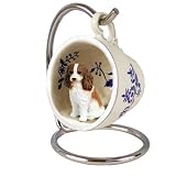 Cavalier King Charles Spaniel Blue Tea Cup Dog Ornament - Brown